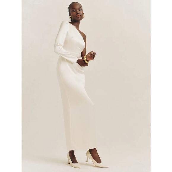 Reformation Winifred Satin Dress Fior Di Latte - Picture 2 of 12